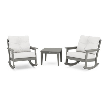 POLYWOOD Vineyard 3-Piece Deep Seating Rocker Set - Slate Grey / Natural Linen